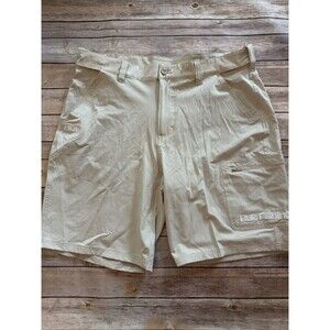 Huk Fishing Shorts Mens XL Khaki Performance Cargo Zip Pocket 10" Inseam